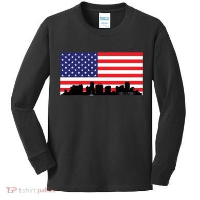 Orlando Florida American Flag Kids Long Sleeve Shirt