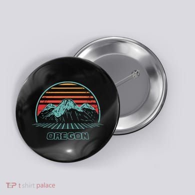 Oregon Retro Mountain Hiking 80s Style Button