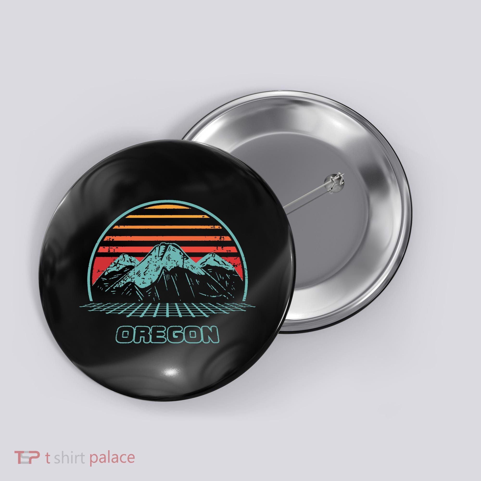 Oregon Retro Mountain Hiking 80s Style Button