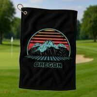 Oregon Retro Mountain Hiking 80s Style Golf Towel thumb 1