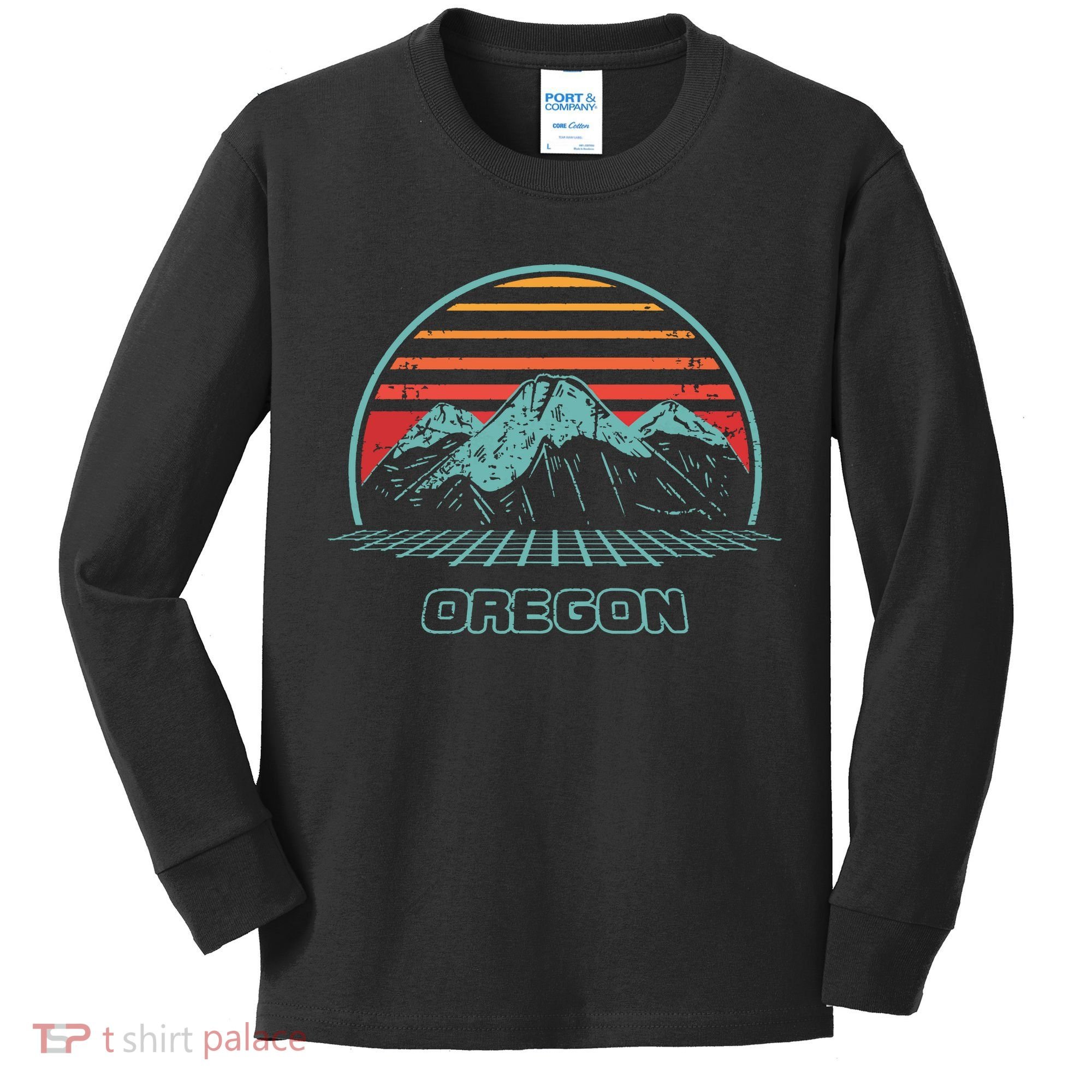 Oregon Retro Mountain Hiking 80s Style Kids Long Sleeve Shirt