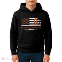 Orange Ribbon Ms Multible Sclerosis Awareness Kids Hoodie thumb 4