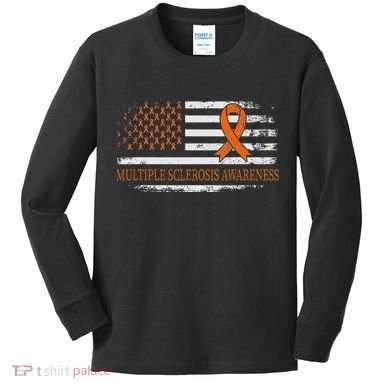 Orange Ribbon Ms Multible Sclerosis Awareness Kids Long Sleeve Shirt