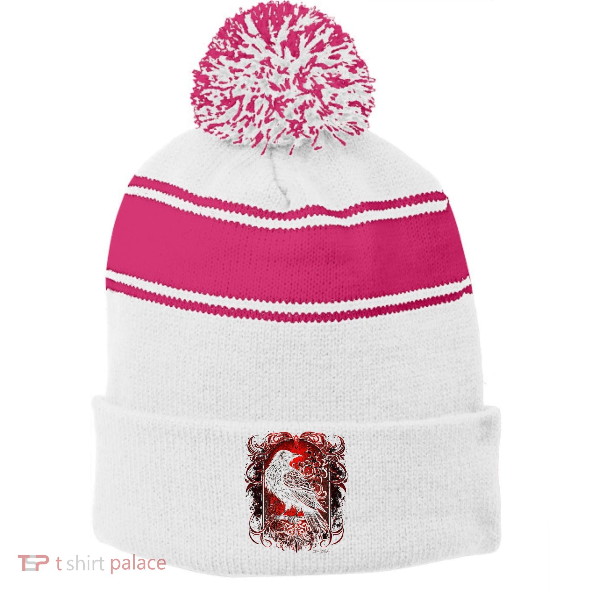 Odins Raven Northman Valhalla Norse Mythology Stripe Pom Pom Beanie
