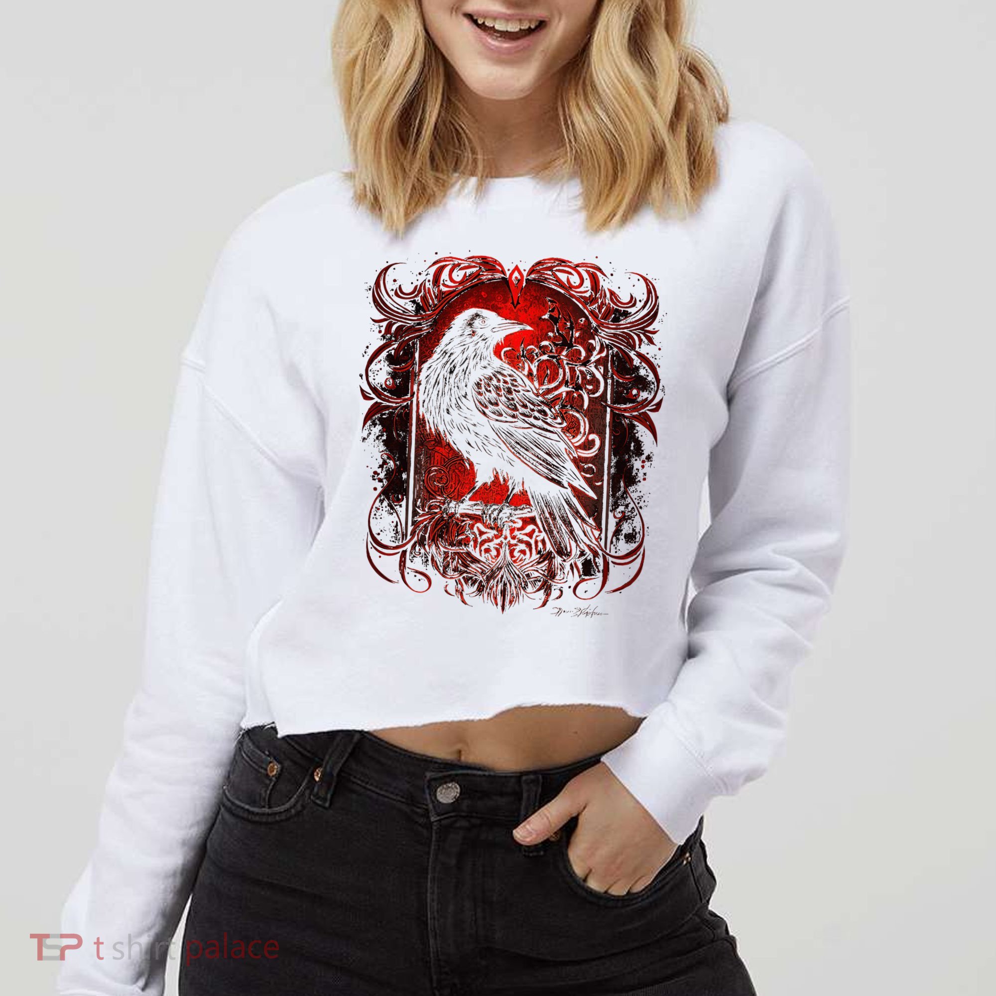 Odins Raven Northman Valhalla Norse Mythology Cropped Pullover Crew