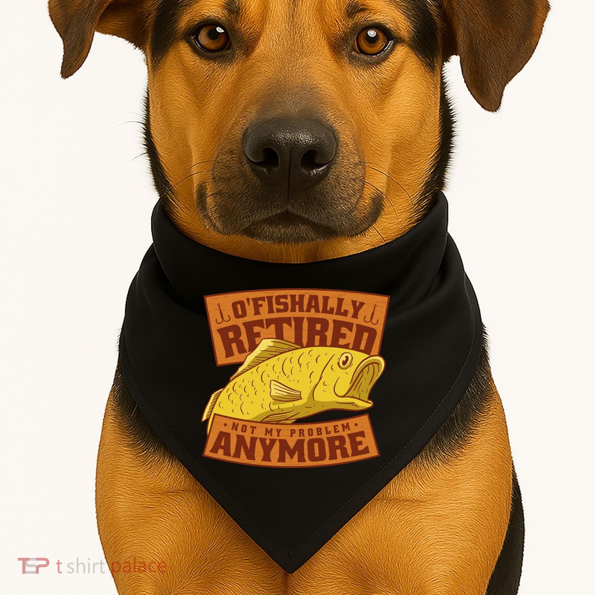 O'fishally Retired Not My Problem Anymore Funny Fishing Meme Cool Gift USA-Made Doggie Bandana