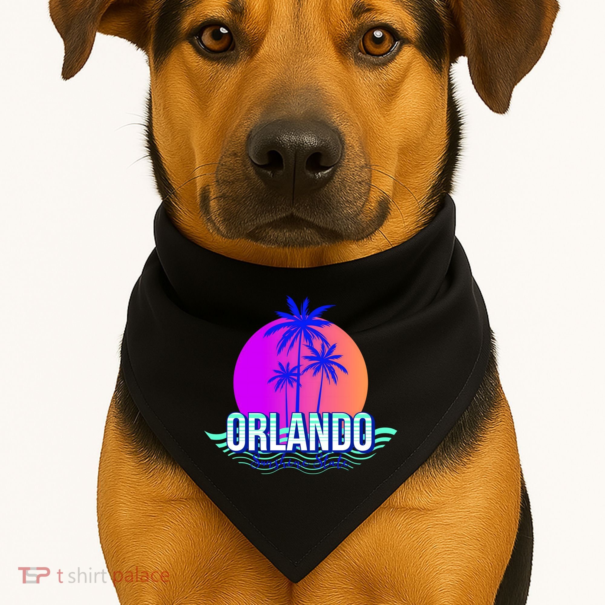 Orlando Retro Palm Trees Sunshine State USA-Made Doggie Bandana