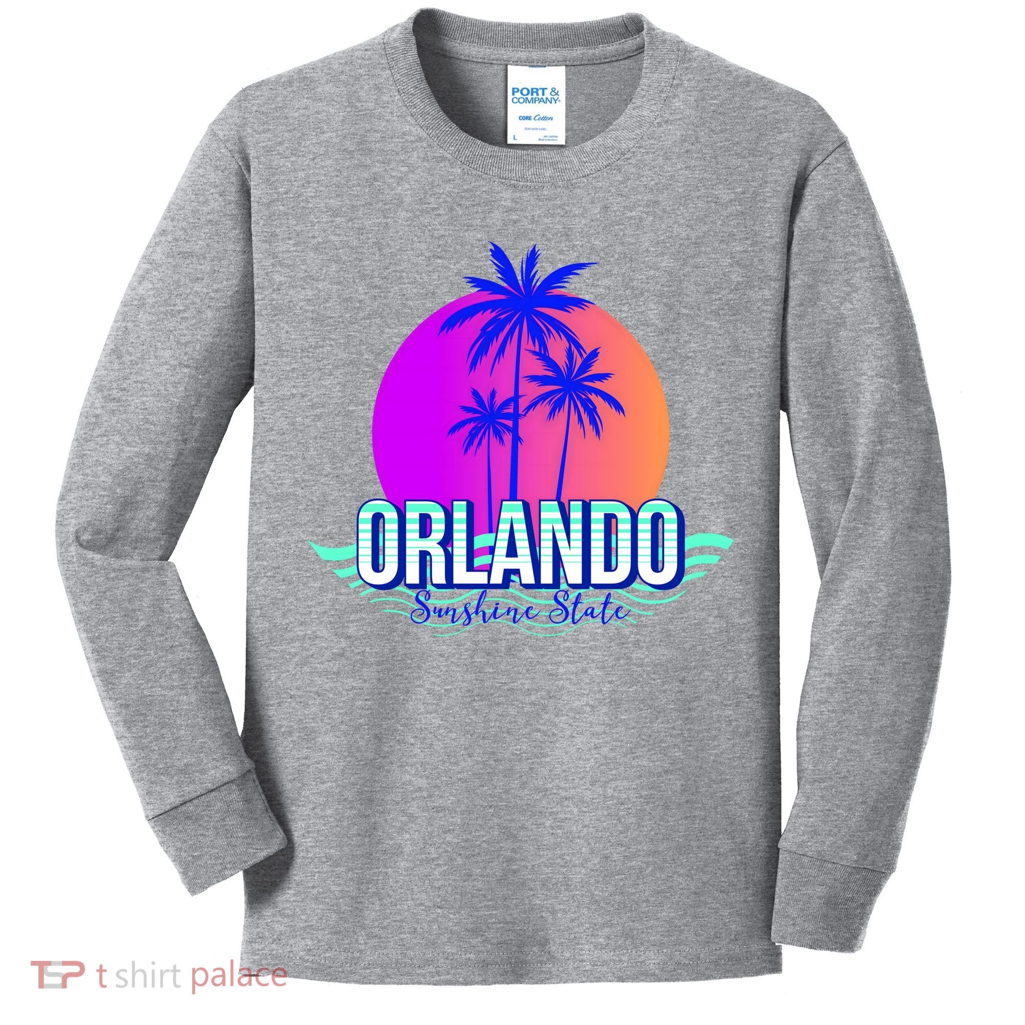 Orlando Retro Palm Trees Sunshine State Kids Long Sleeve Shirt