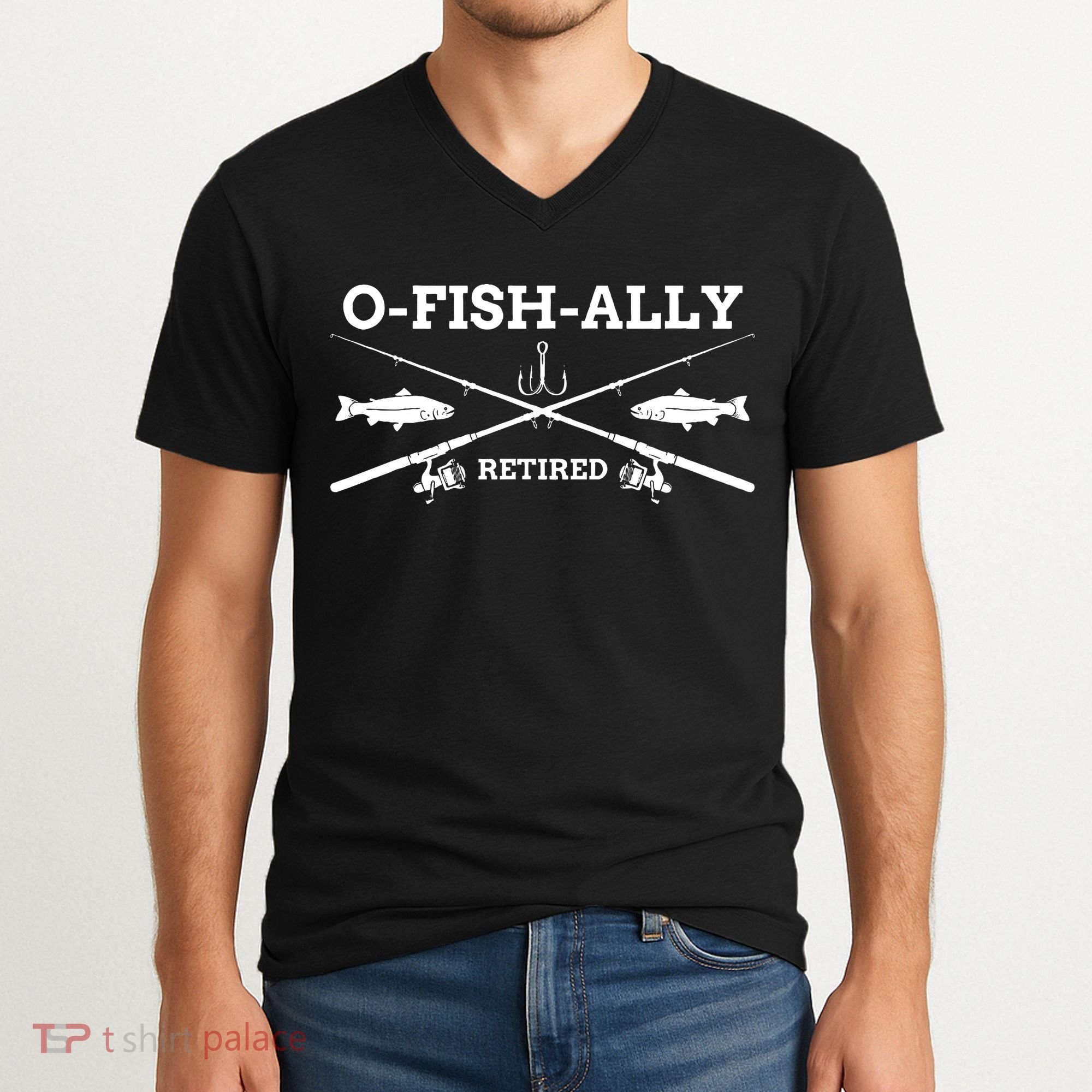 Ofishally Retired Retirement Fishing Gift V-Neck T-Shirt