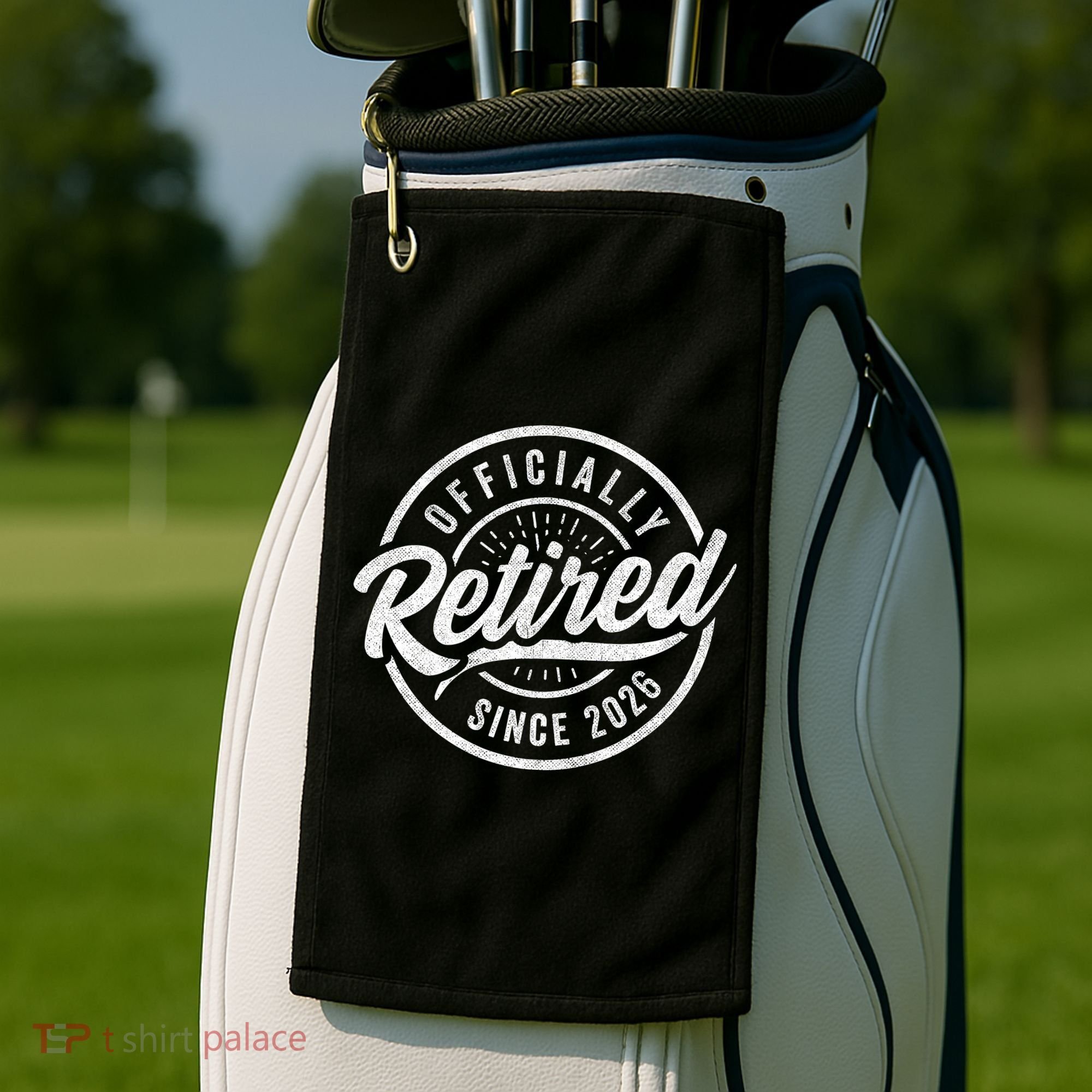 Officially Retired Since 2026 Distressed Emblem Golf Towel