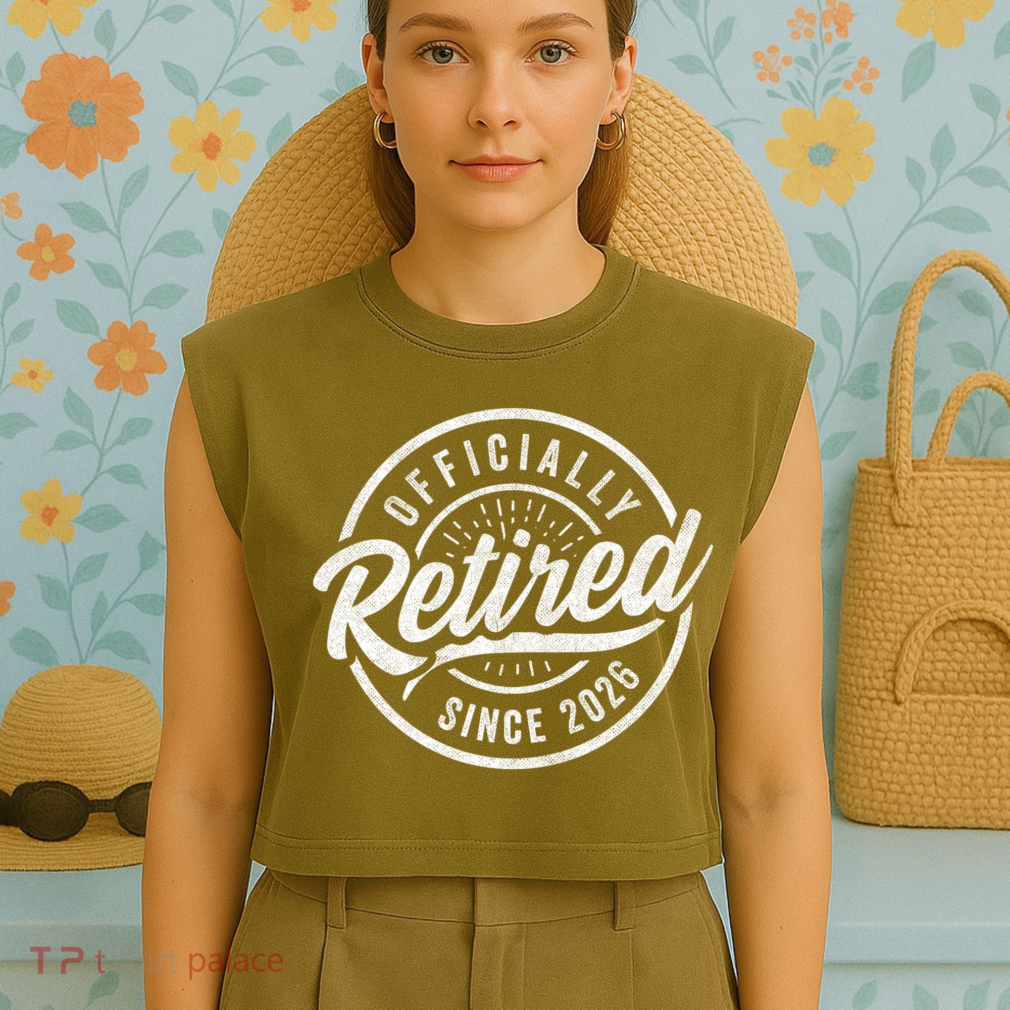 Officially Retired Since 2026 Distressed Emblem Garment-Dyed Women's Muscle Tee