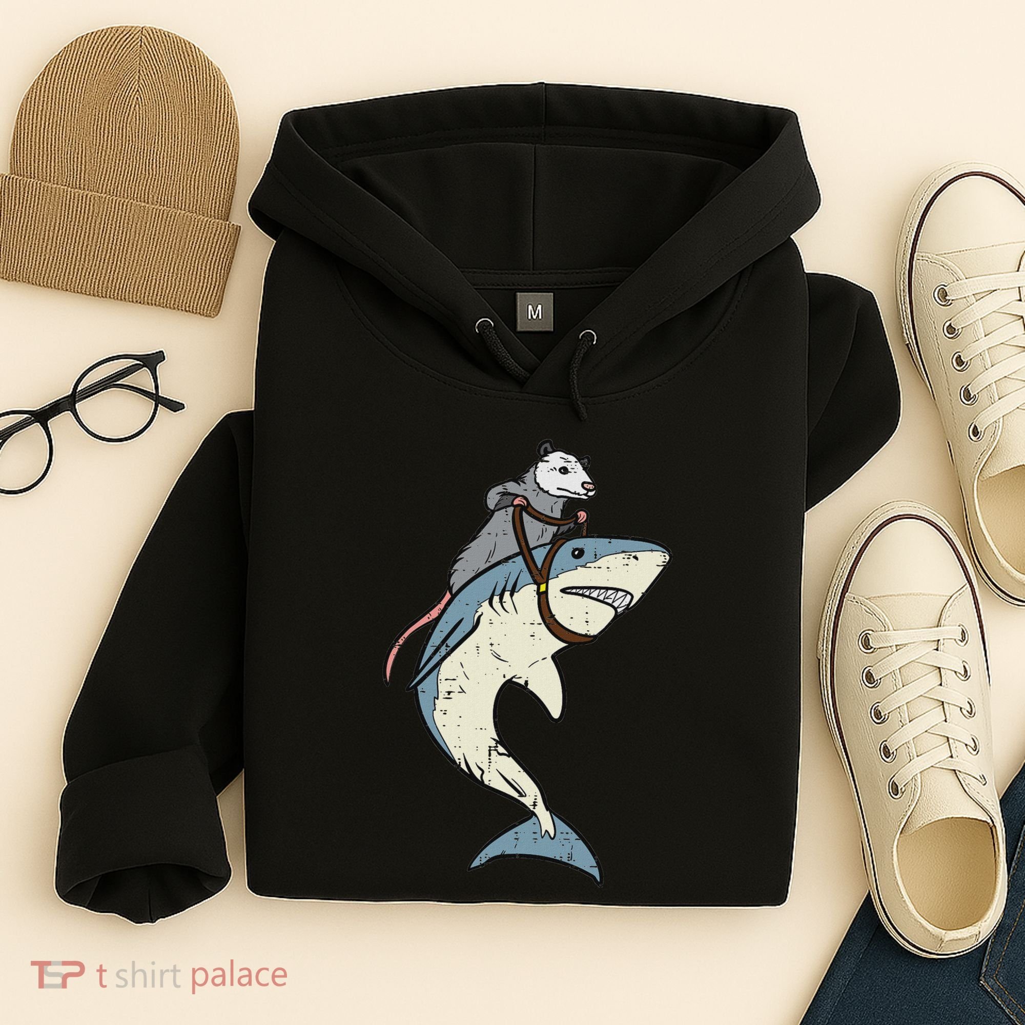 Opossum Riding Shark Fun Possum Hoodie