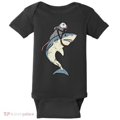 Opossum Riding Shark Fun Possum Baby Bodysuit