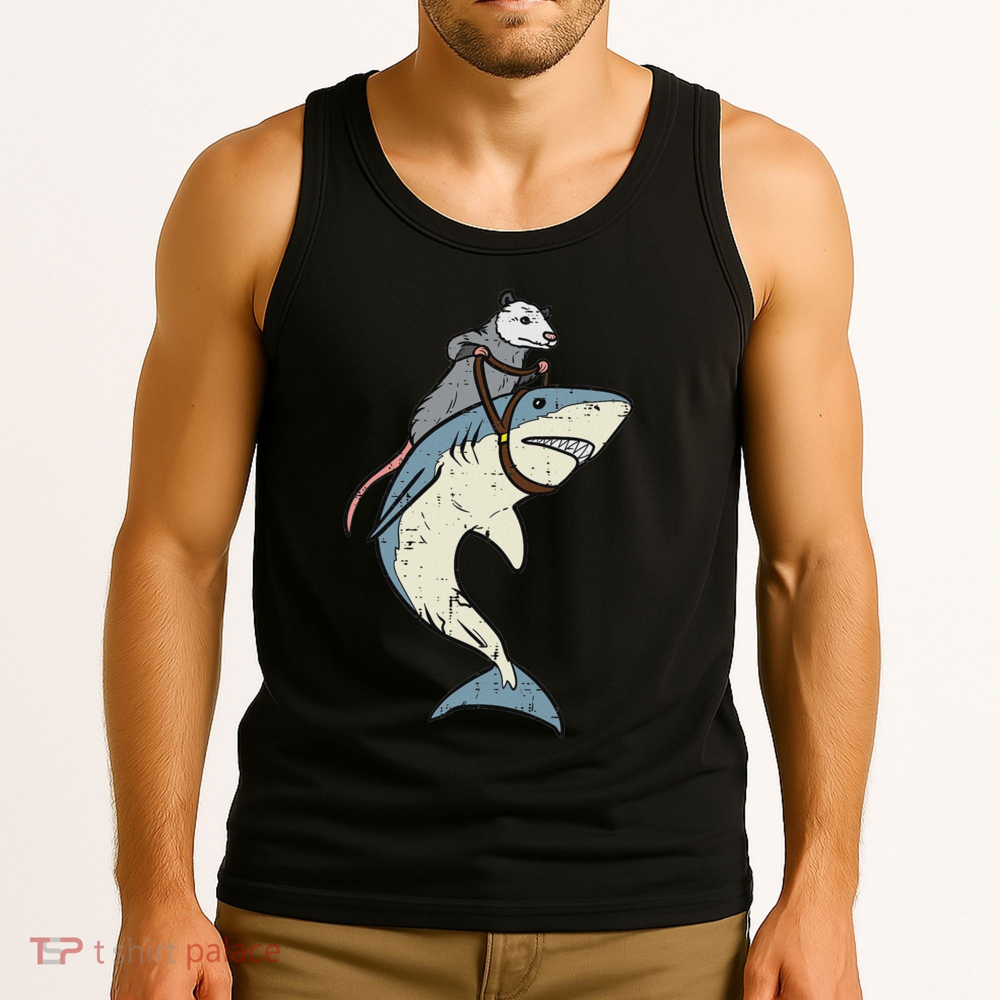 Opossum Riding Shark Fun Possum Tank Top