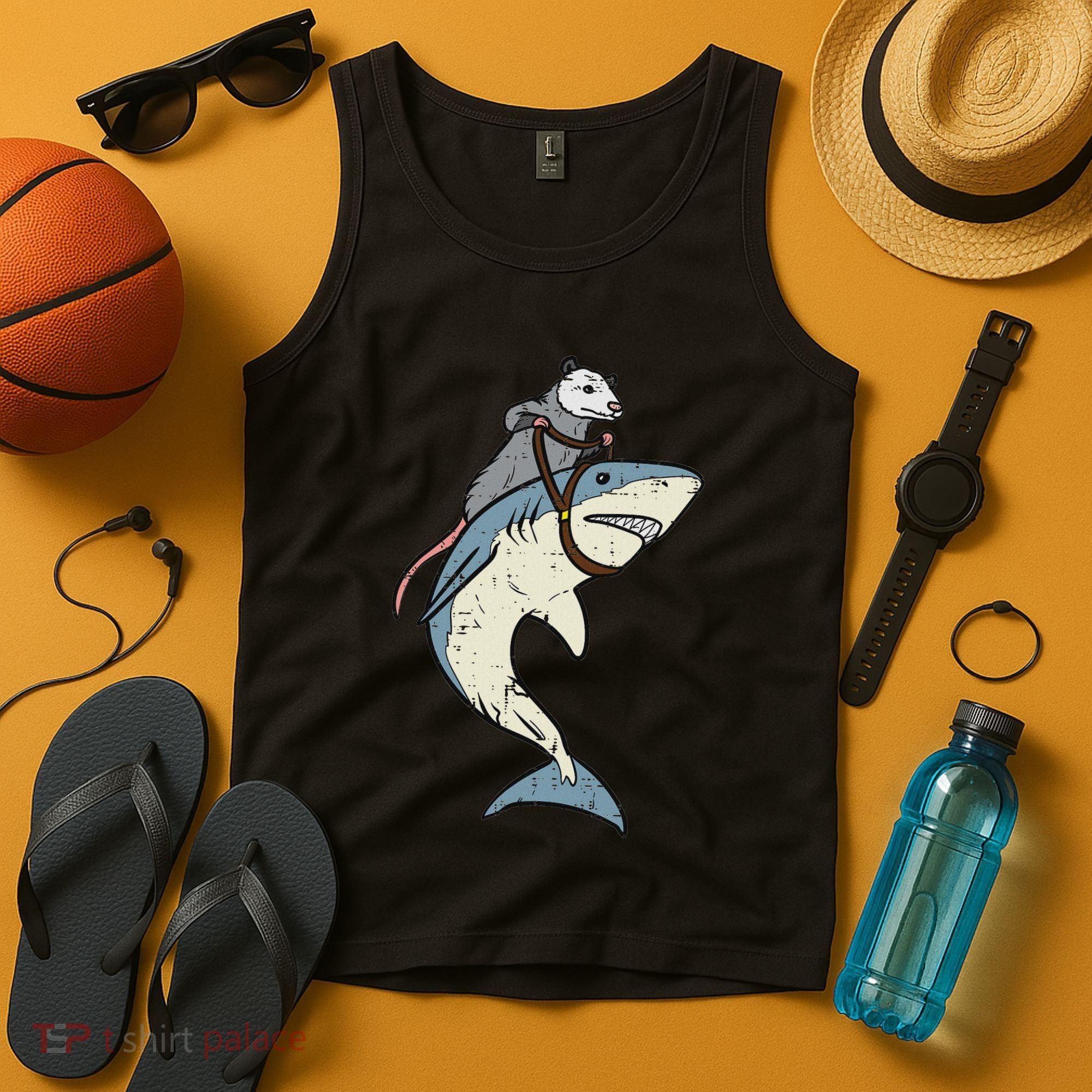 Opossum Riding Shark Fun Possum Tank Top