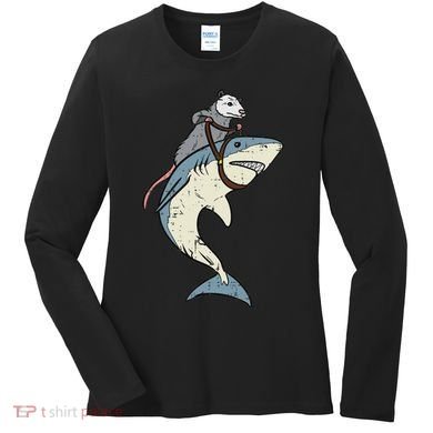 Opossum Riding Shark Fun Possum Women's Long Sleeve Shirt