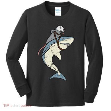 Opossum Riding Shark Fun Possum Kids Long Sleeve Shirt