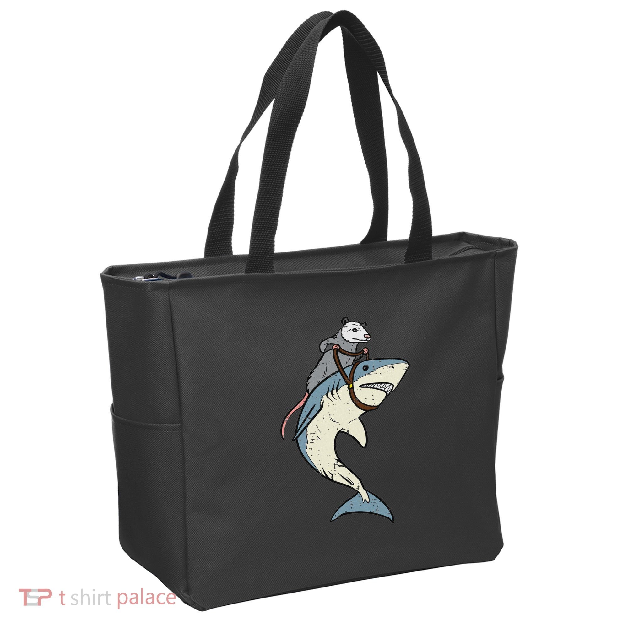 Opossum Riding Shark Fun Possum Tote Bag