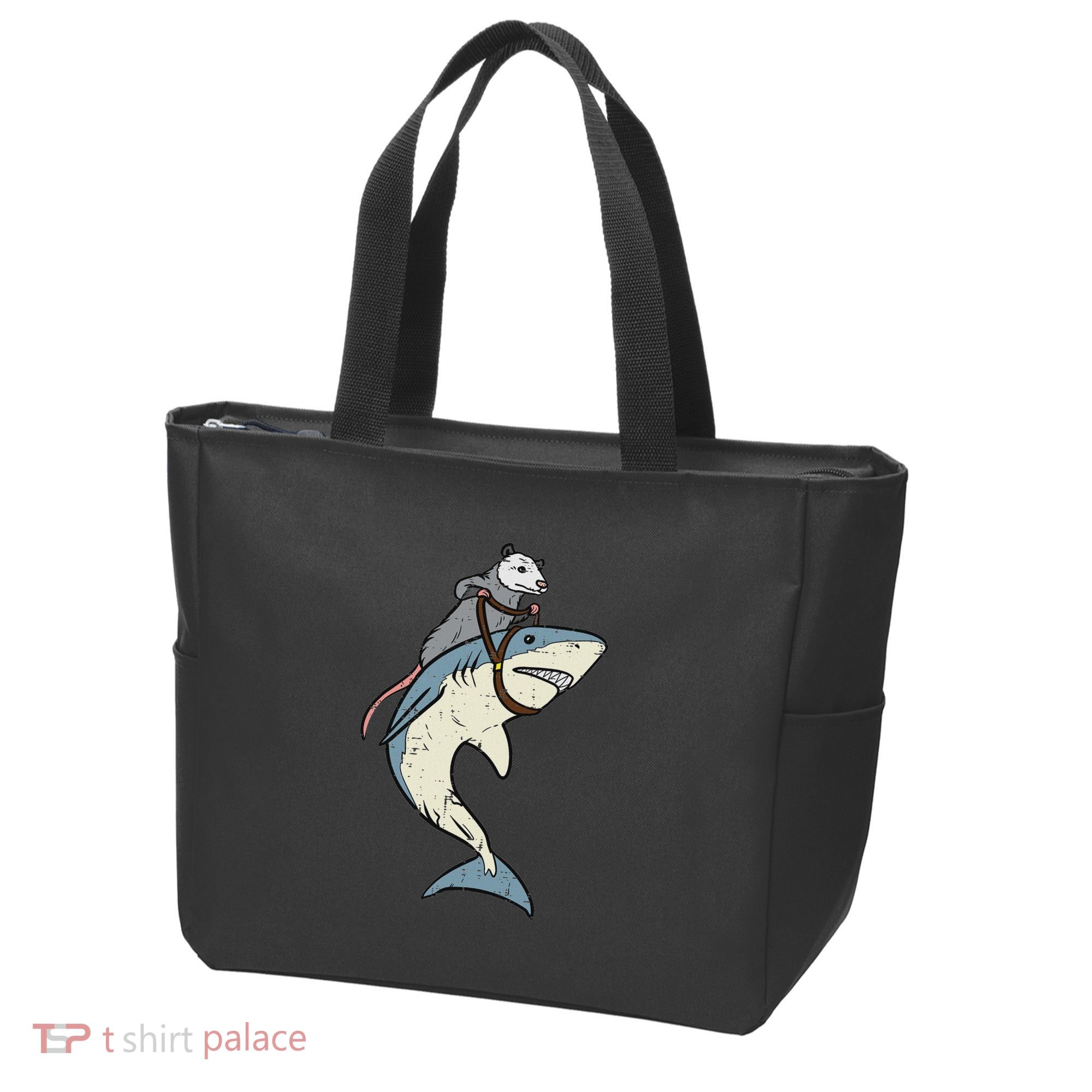 Opossum Riding Shark Fun Possum Tote Bag