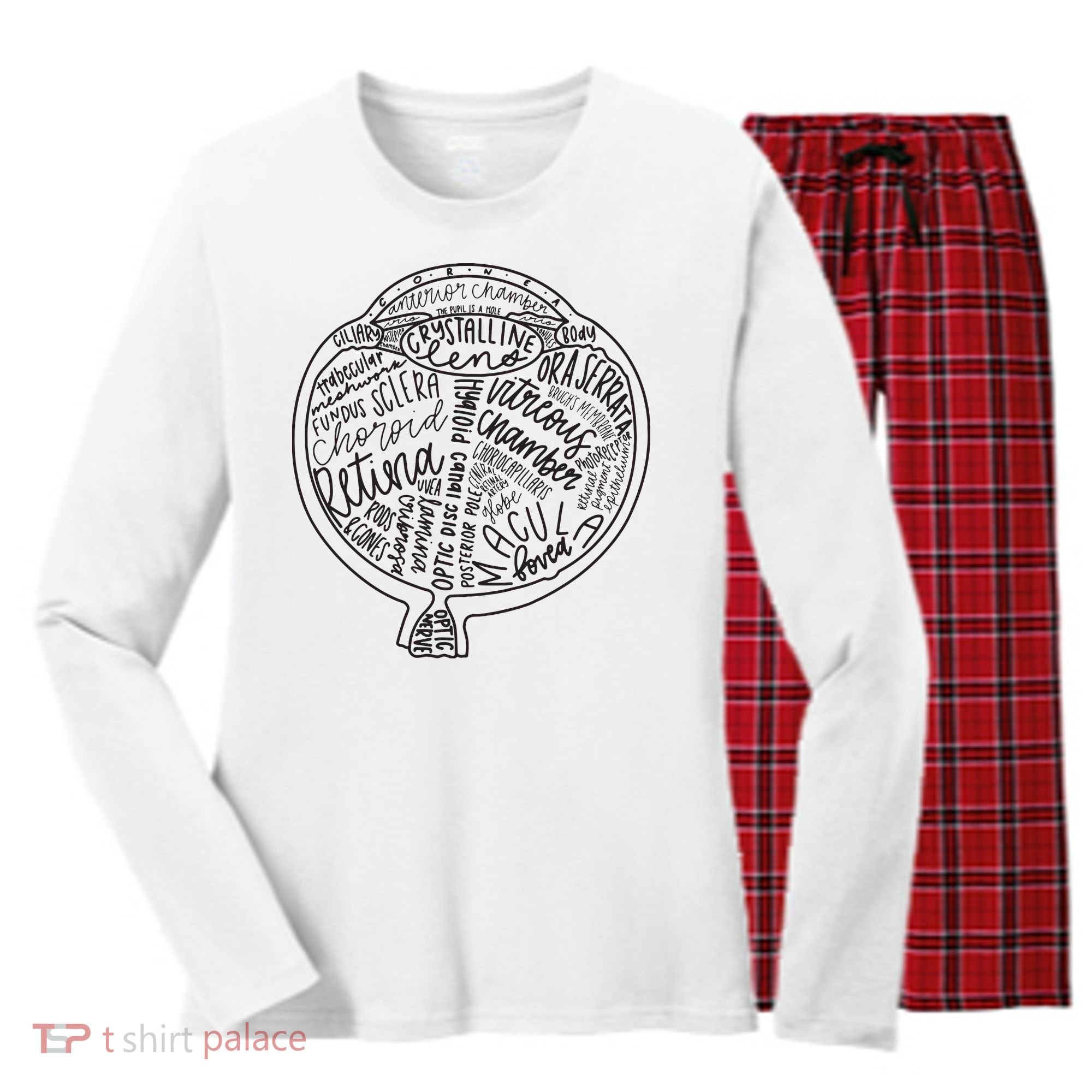 Optometrist Retina Tech Eyeball Anatomy Optician Eye Doctor Women's Long Sleeve Flannel Pajama Set 