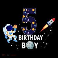 Outer Space 5th Birthday 5 Year Old Solar System Astronaut Button thumb 1