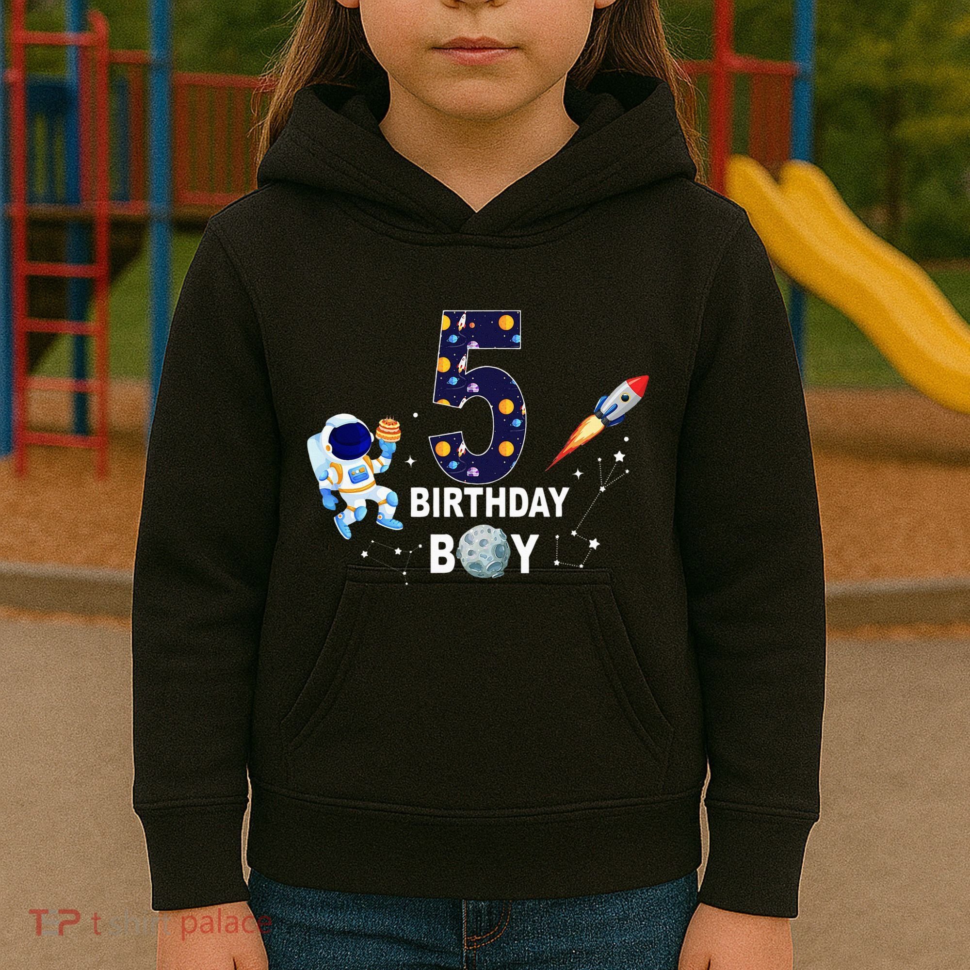 Outer Space 5th Birthday 5 Year Old Solar System Astronaut Kids Hoodie