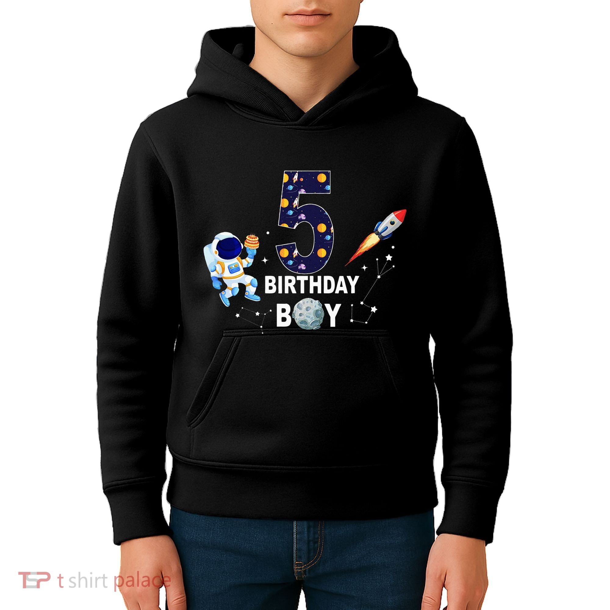 Outer Space 5th Birthday 5 Year Old Solar System Astronaut Kids Hoodie