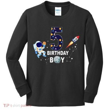 Outer Space 5th Birthday 5 Year Old Solar System Astronaut Kids Long Sleeve Shirt