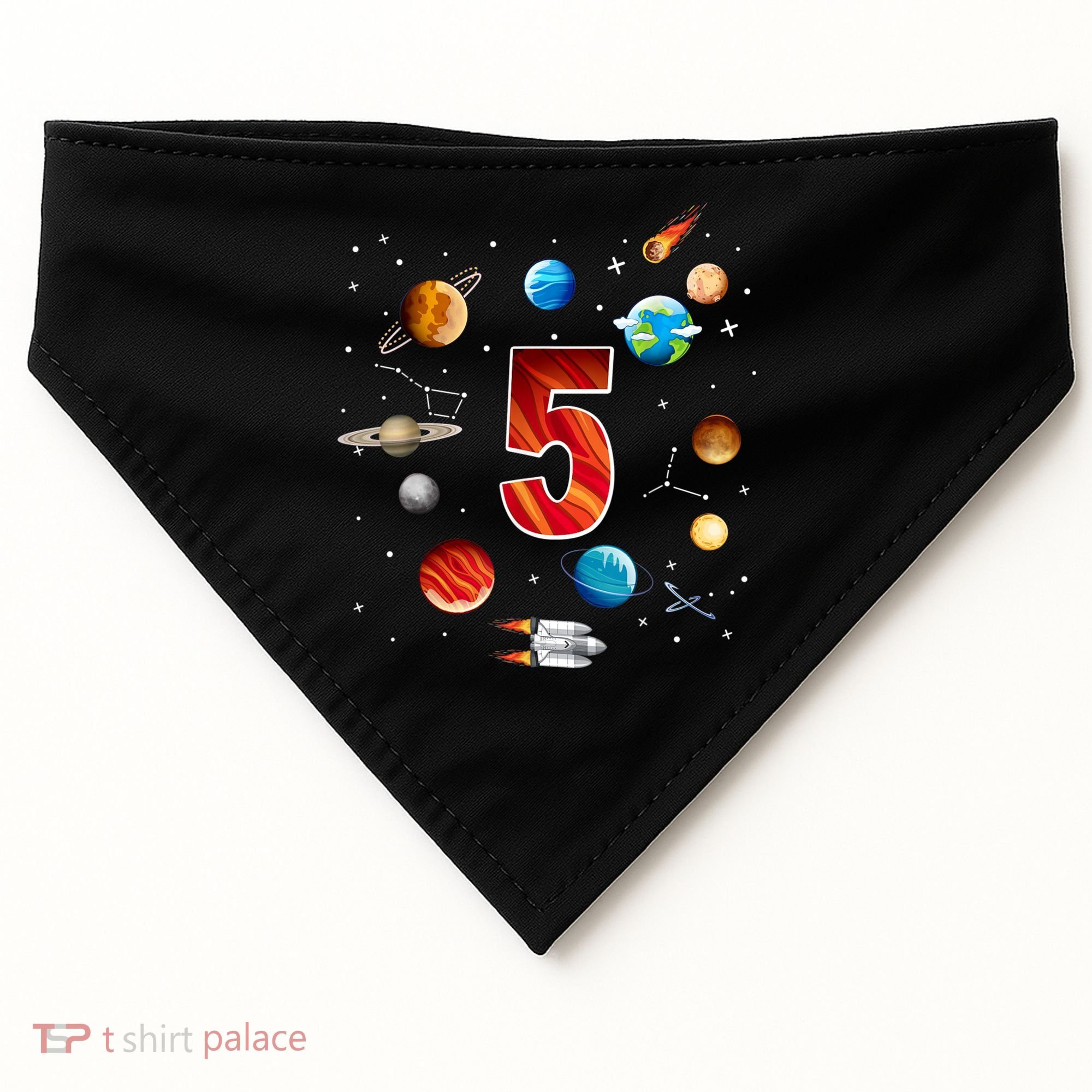 Outer Space 5 Years Old 5th Birthday Boys Planets Astronaut USA-Made Doggie Bandana