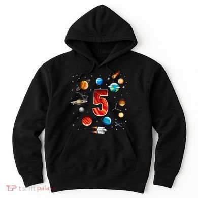 Outer Space 5 Years Old 5th Birthday Boys Planets Astronaut Hoodie
