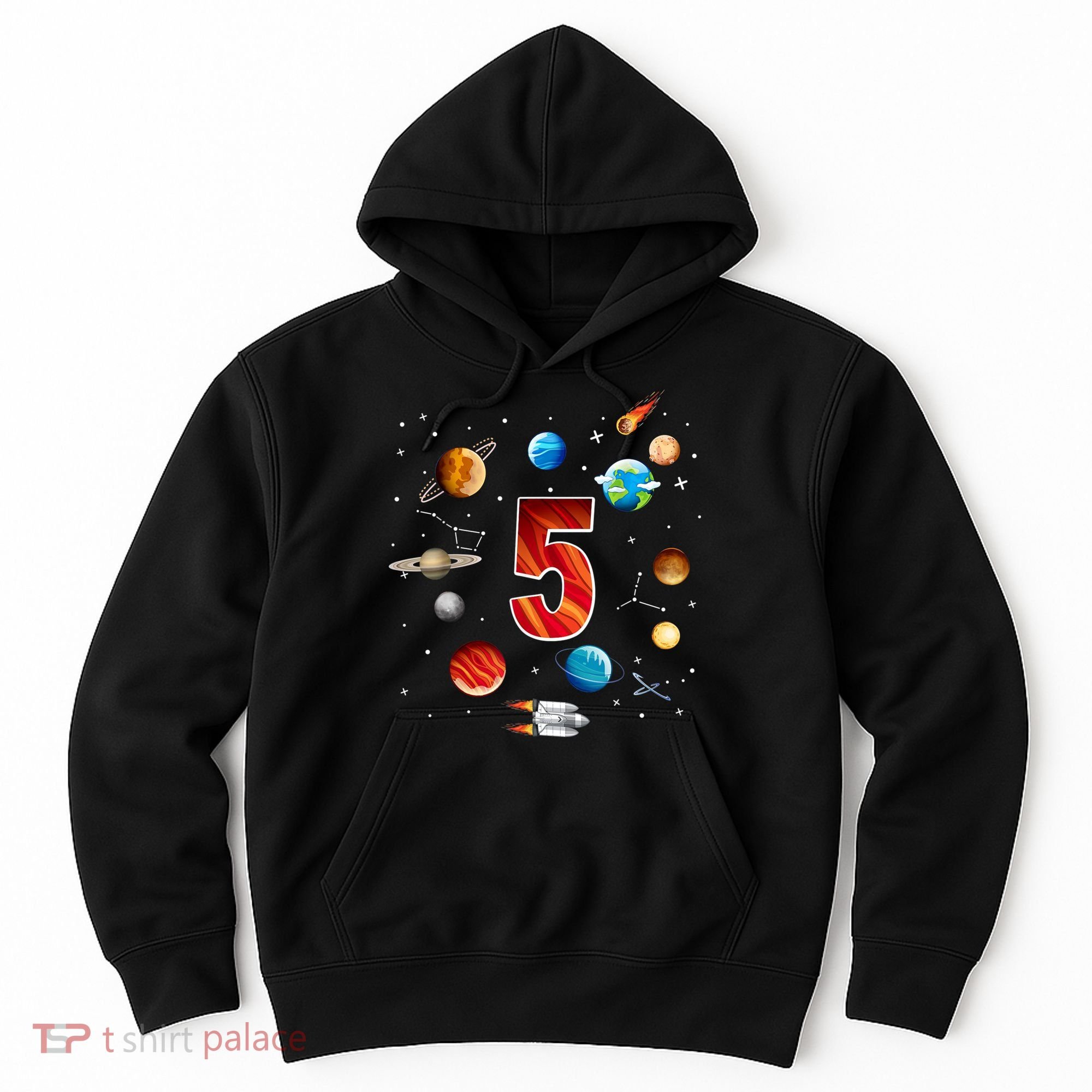 Outer Space 5 Years Old 5th Birthday Boys Planets Astronaut Hoodie