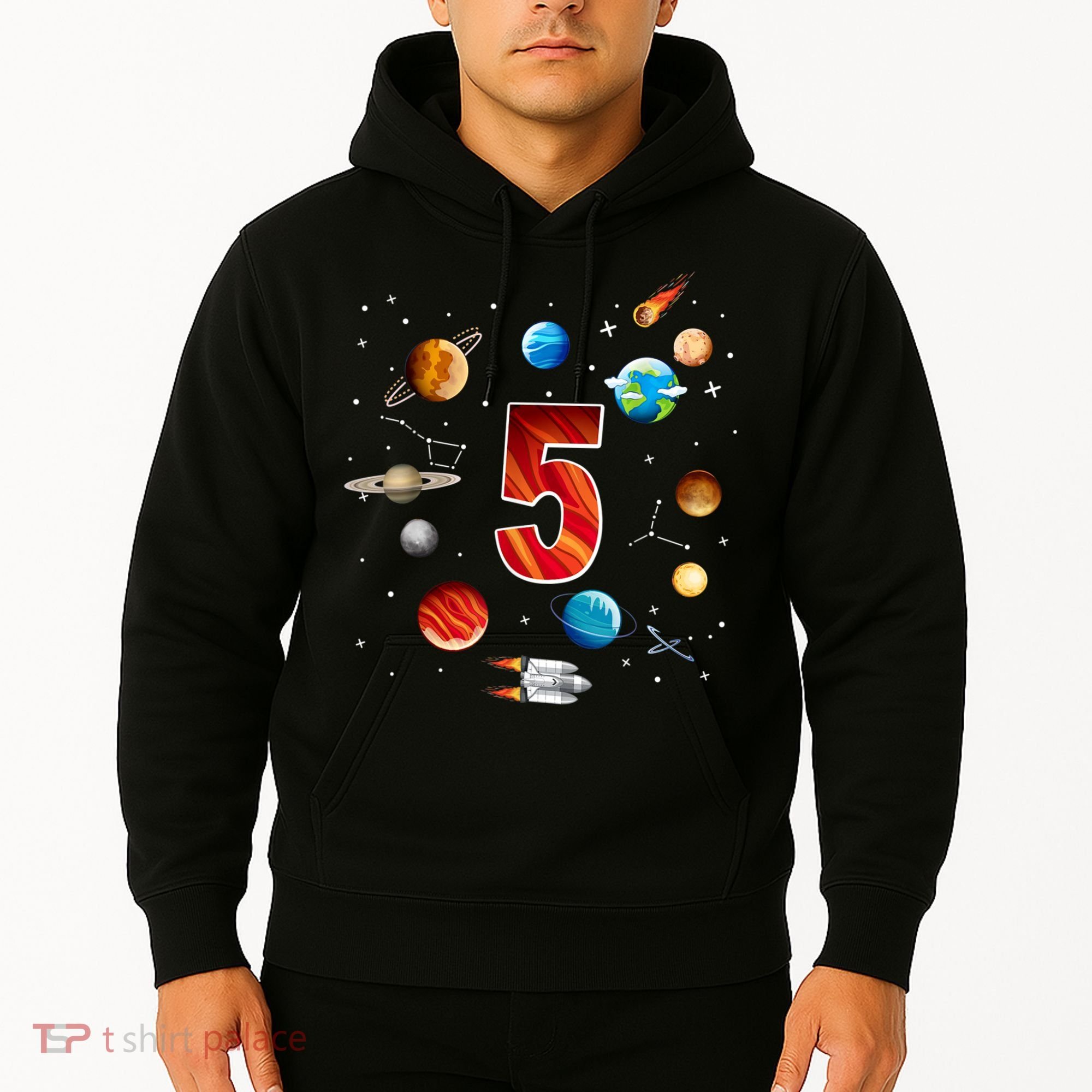 Outer Space 5 Years Old 5th Birthday Boys Planets Astronaut Hoodie
