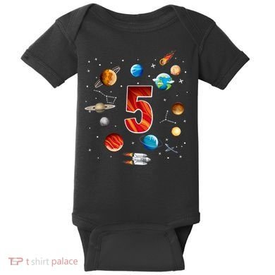 Outer Space 5 Years Old 5th Birthday Boys Planets Astronaut Baby Bodysuit