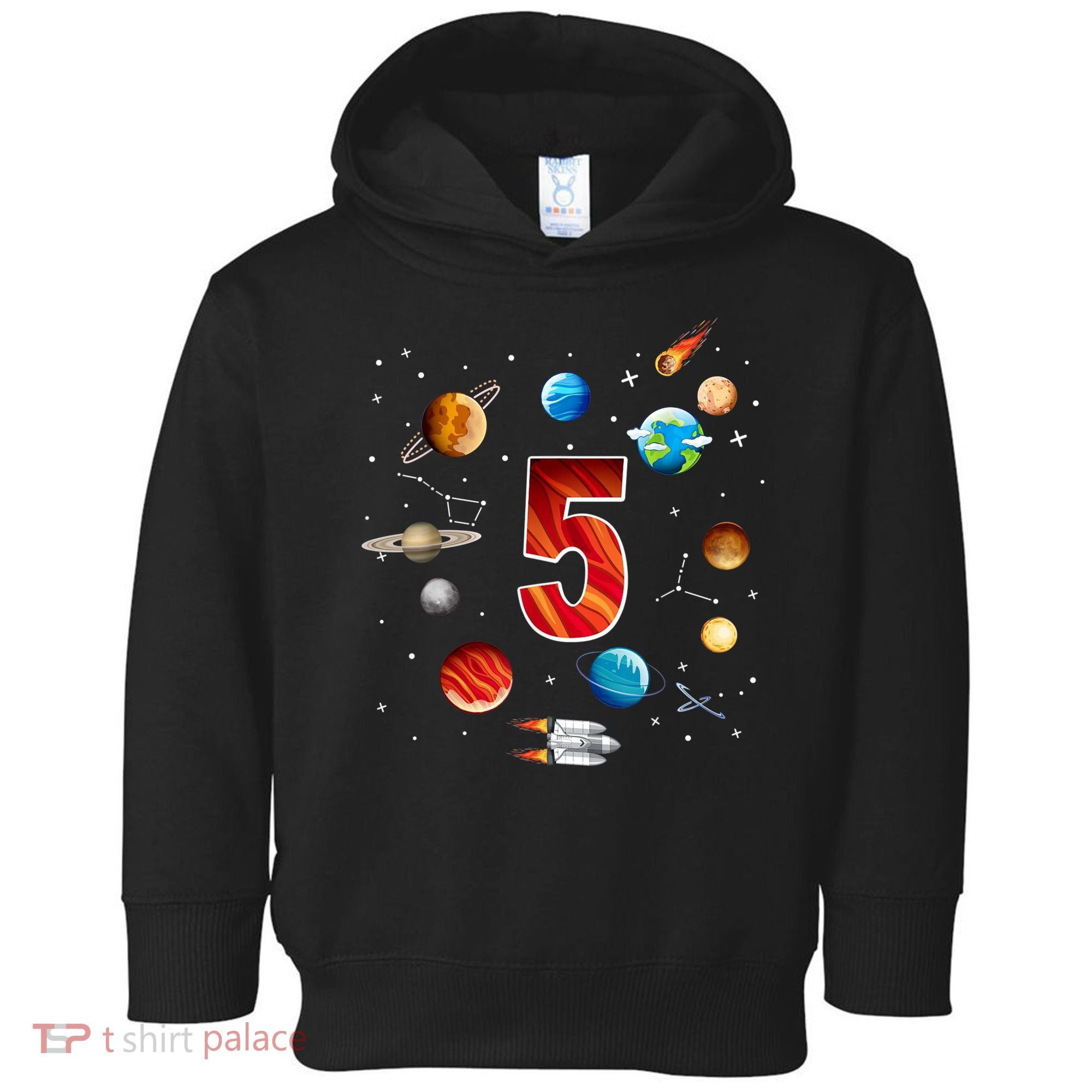 Outer Space 5 Years Old 5th Birthday Boys Planets Astronaut Toddler Hoodie