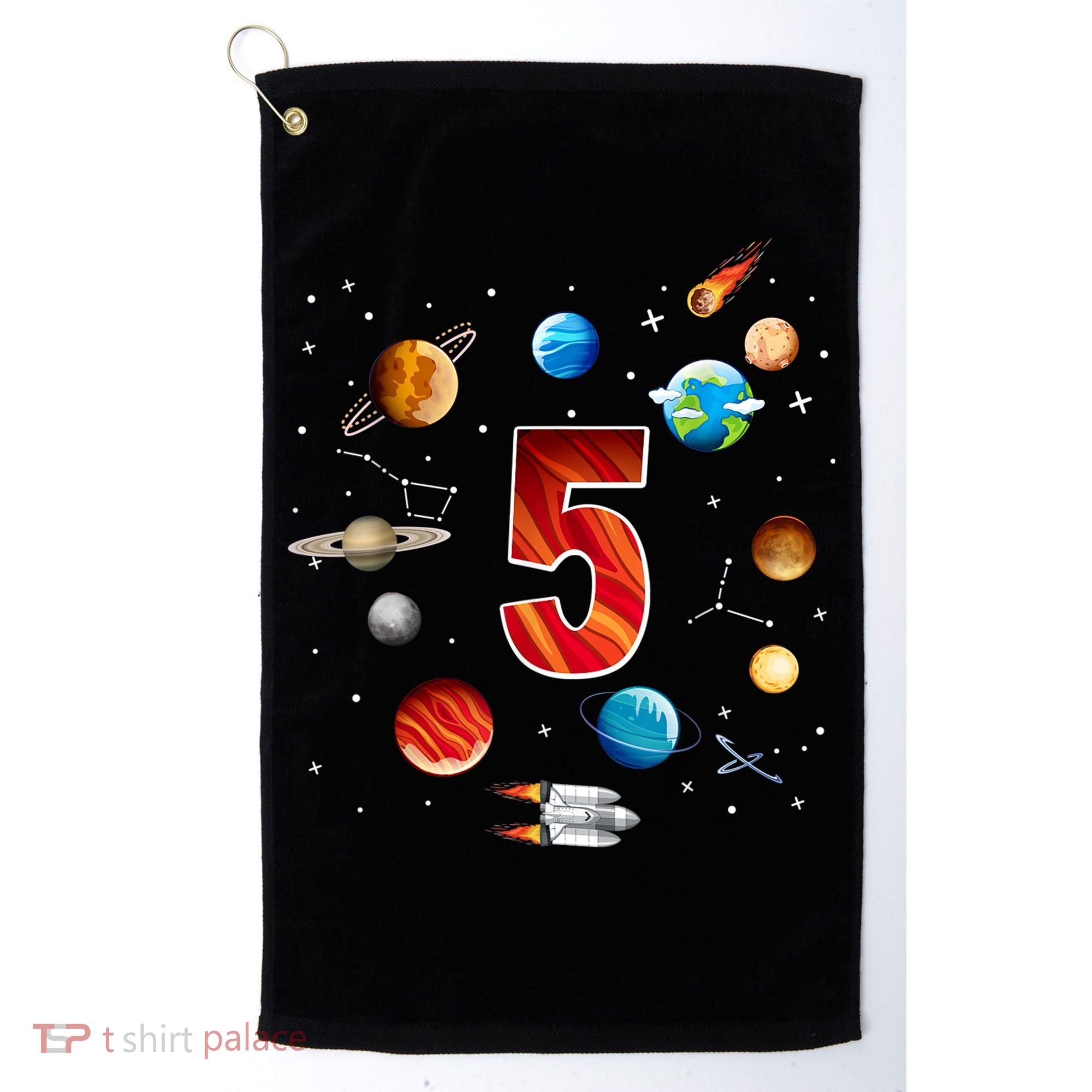 Outer Space 5 Years Old 5th Birthday Boys Planets Astronaut Golf Towel