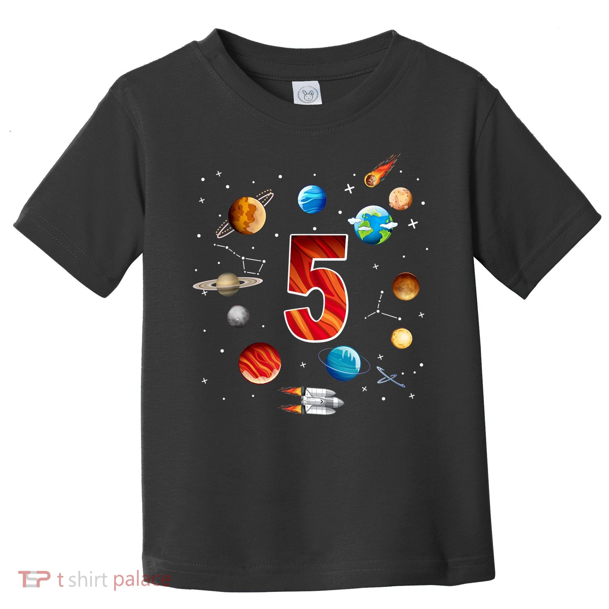 Outer Space 5 Years Old 5th Birthday Boys Planets Astronaut Toddler T-Shirt