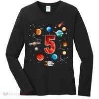 Outer Space 5 Years Old 5th Birthday Boys Planets Astronaut Women's Long Sleeve Shirt thumb 0
