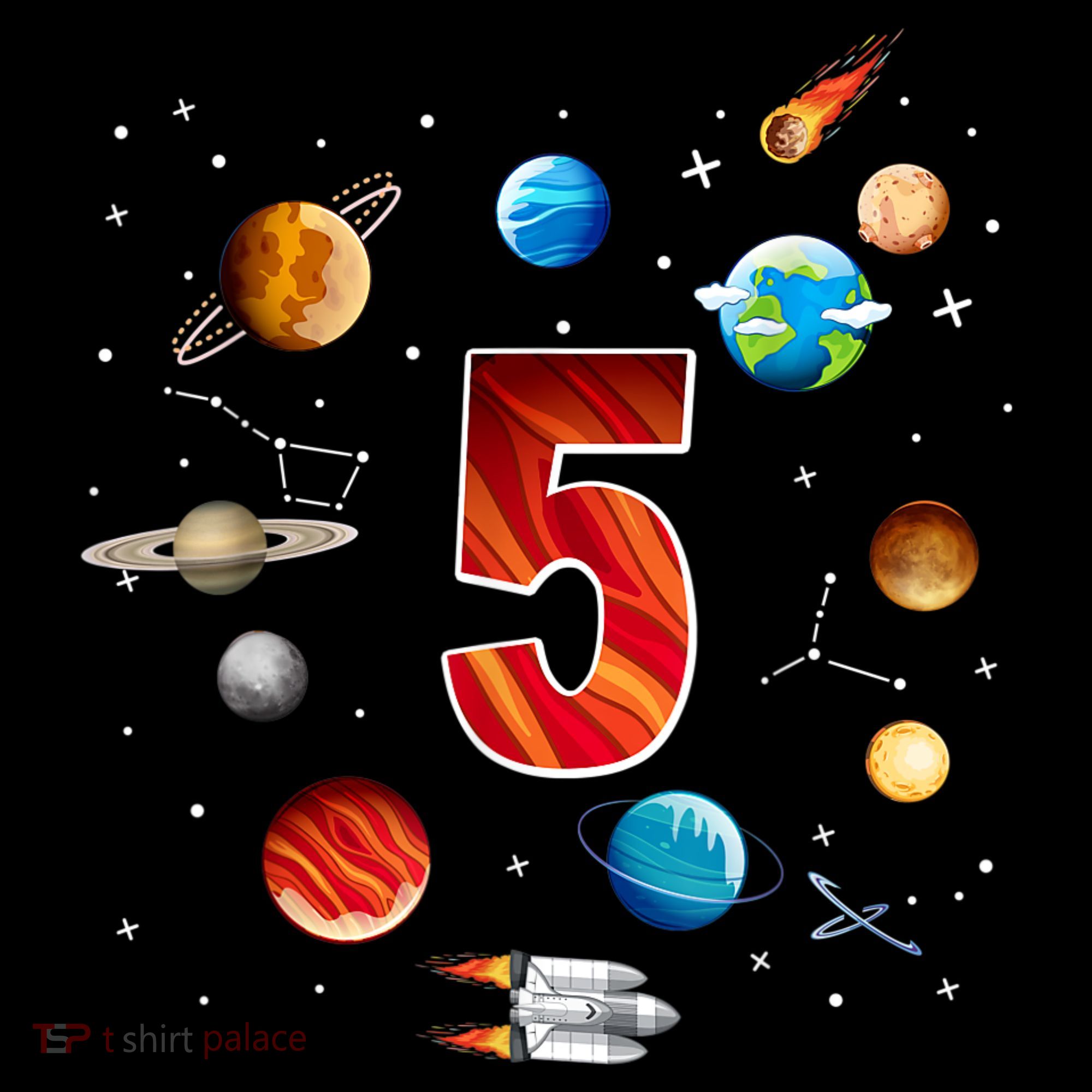 Outer Space 5 Years Old 5th Birthday Boys Planets Astronaut Women's Long Sleeve Shirt
