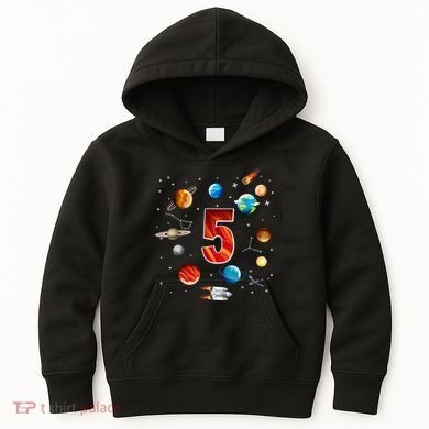 Outer Space 5 Years Old 5th Birthday Boys Planets Astronaut Kids Hoodie