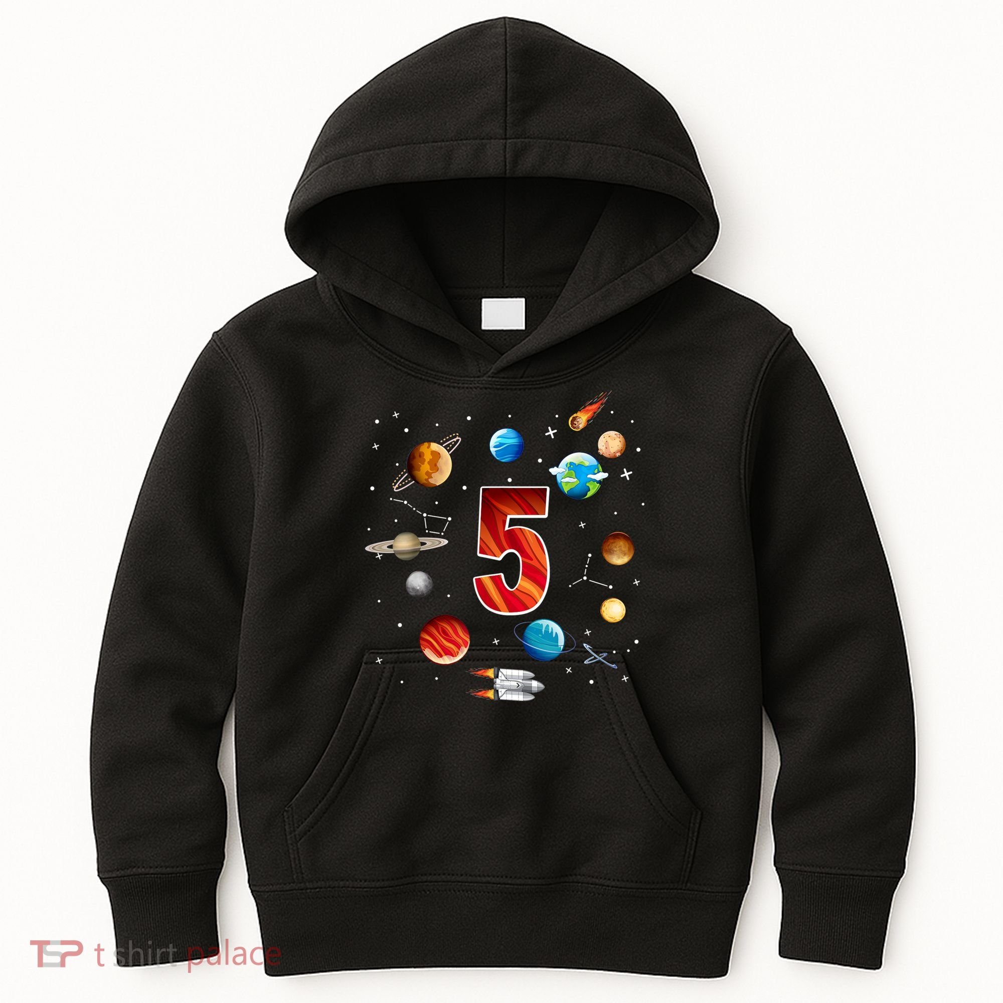 Outer Space 5 Years Old 5th Birthday Boys Planets Astronaut Kids Hoodie