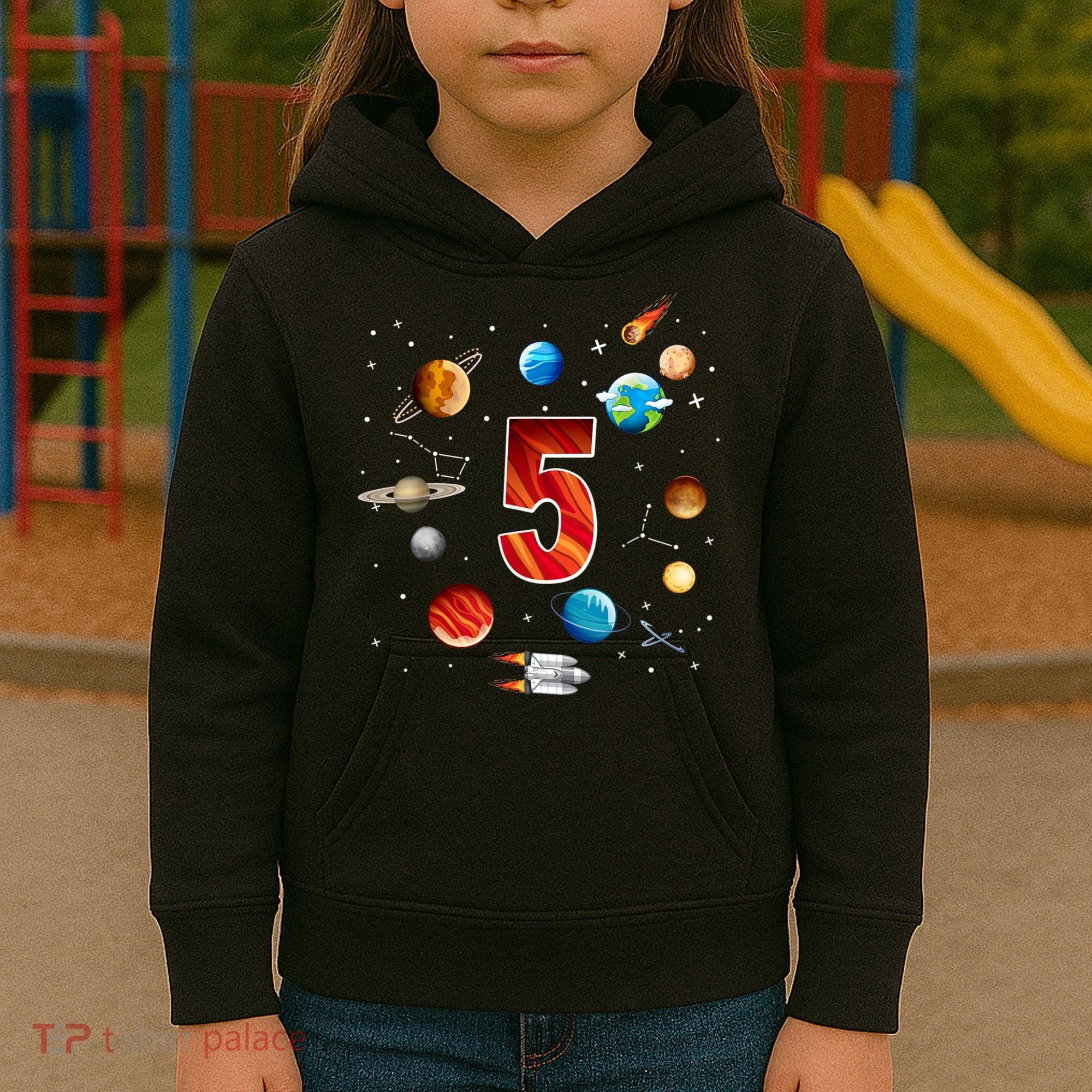 Outer Space 5 Years Old 5th Birthday Boys Planets Astronaut Kids Hoodie