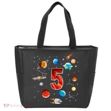 Outer Space 5 Years Old 5th Birthday Boys Planets Astronaut Tote Bag
