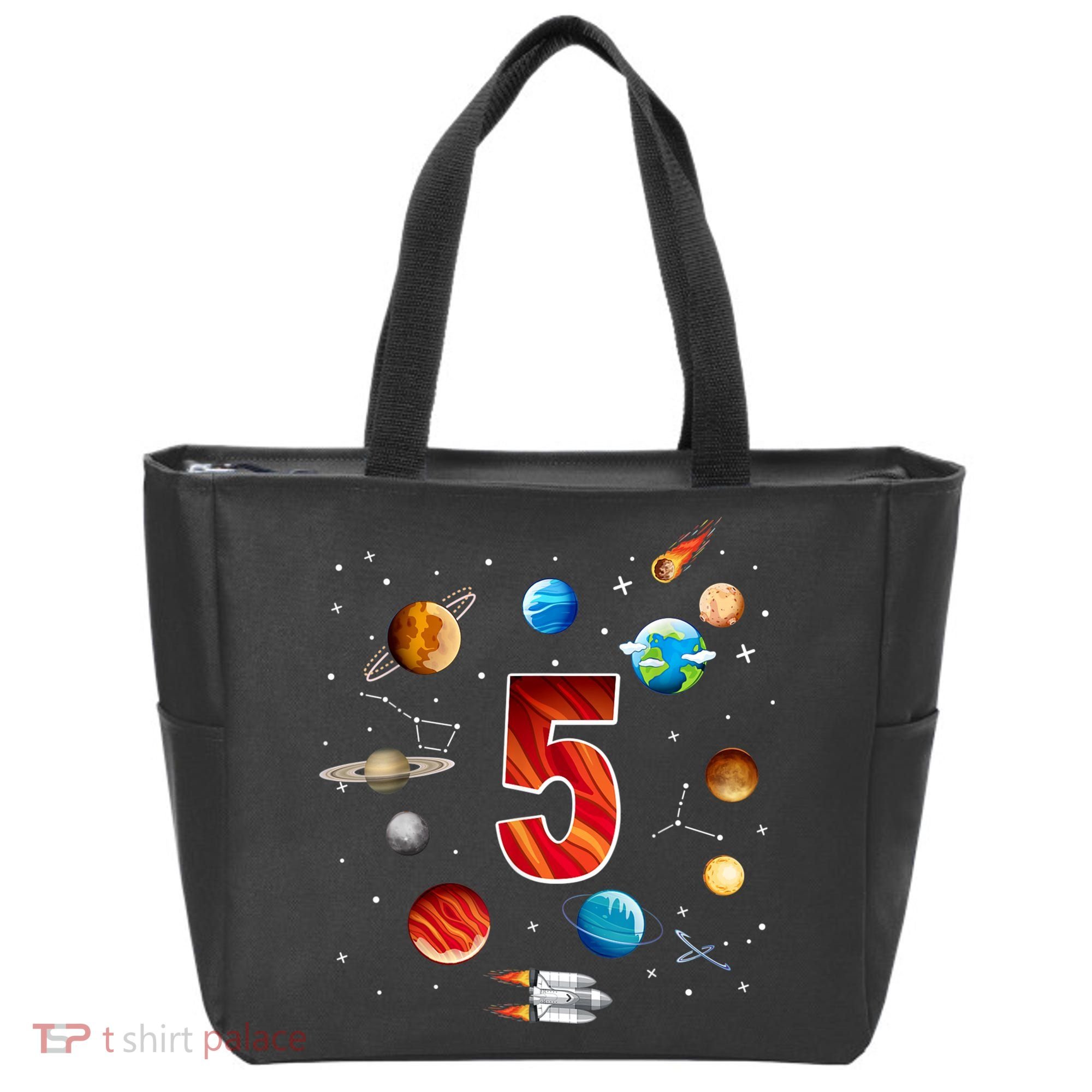Outer Space 5 Years Old 5th Birthday Boys Planets Astronaut Tote Bag