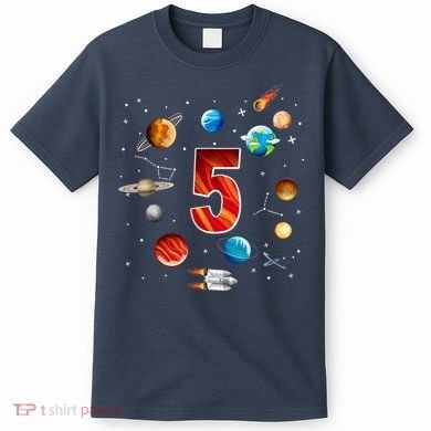 Outer Space 5 Years Old 5th Birthday Boys Planets Astronaut T-Shirt