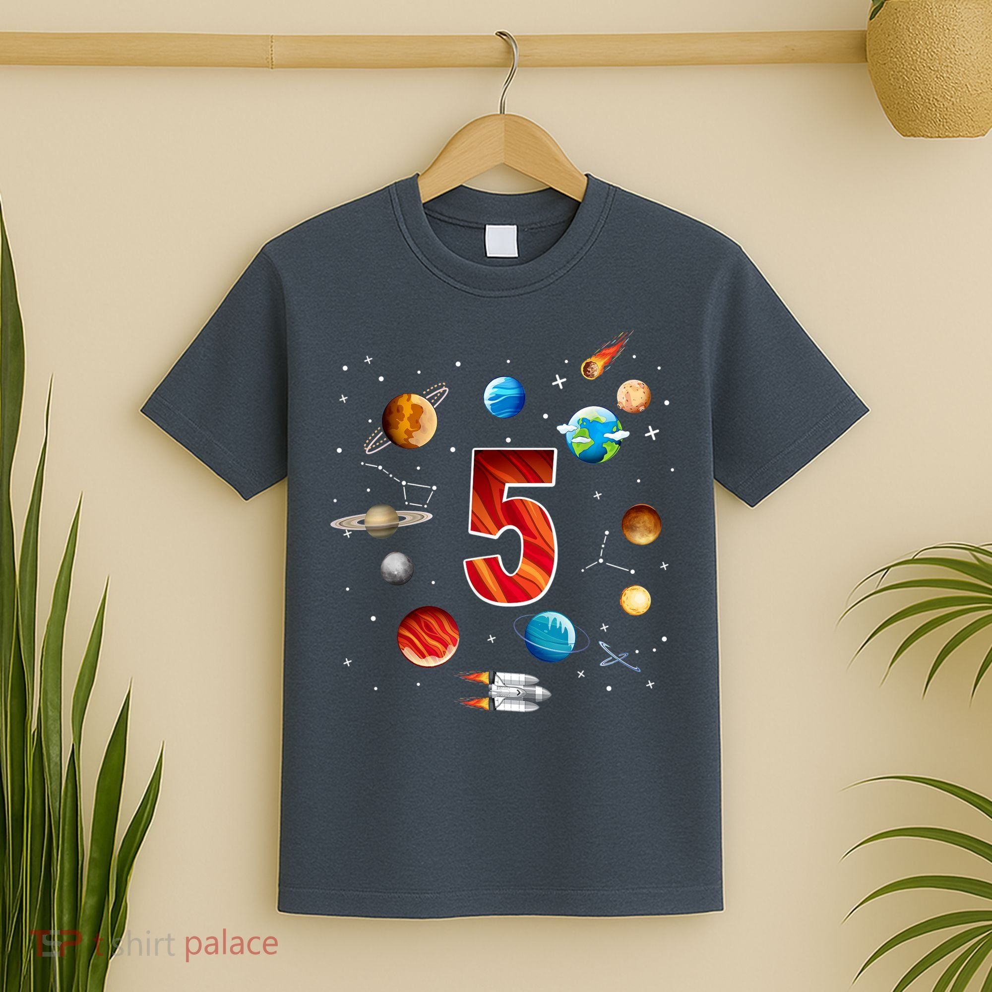 Outer Space 5 Years Old 5th Birthday Boys Planets Astronaut T-Shirt