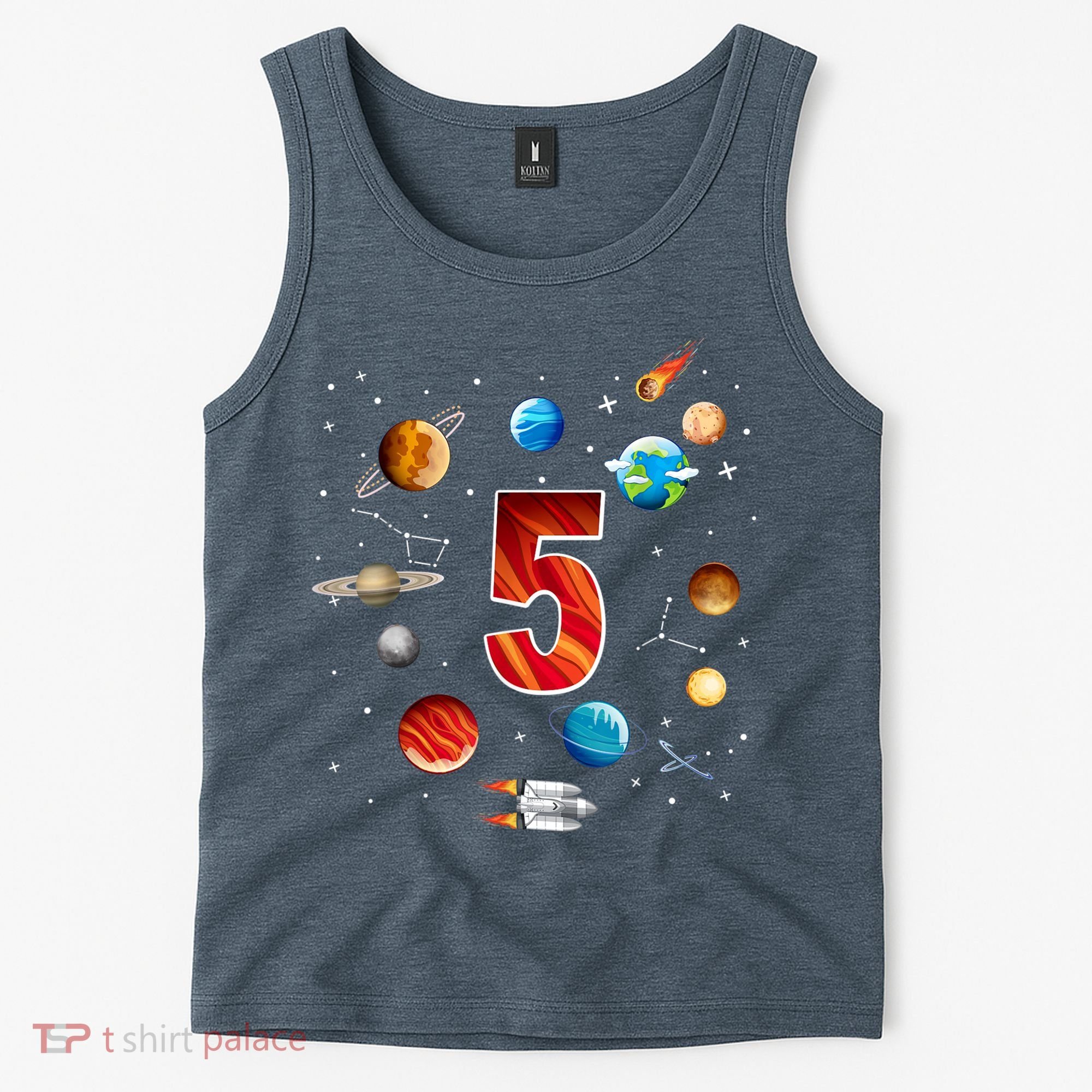 Outer Space 5 Years Old 5th Birthday Boys Planets Astronaut Tank Top