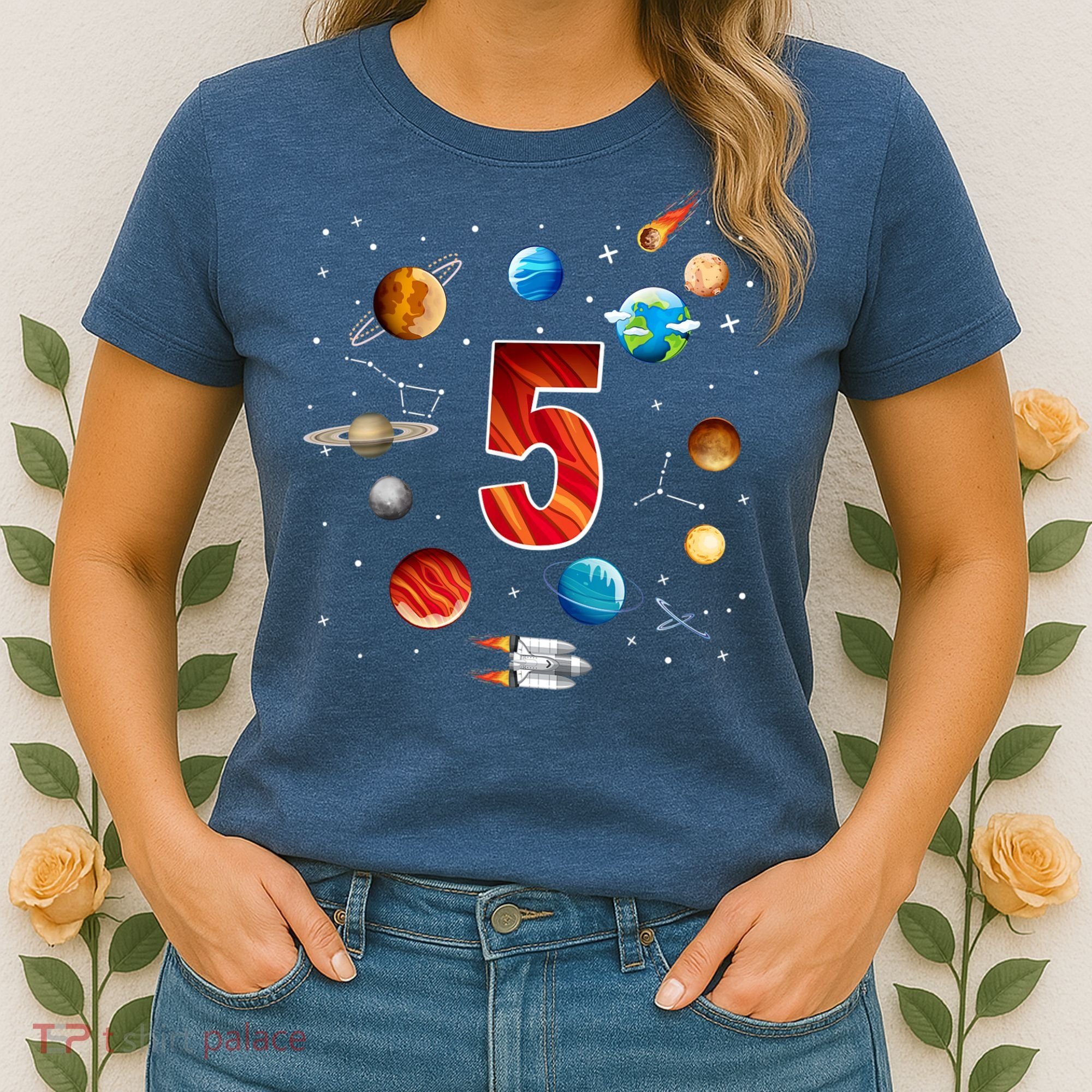Outer Space 5 Years Old 5th Birthday Boys Planets Astronaut Women's T-Shirt