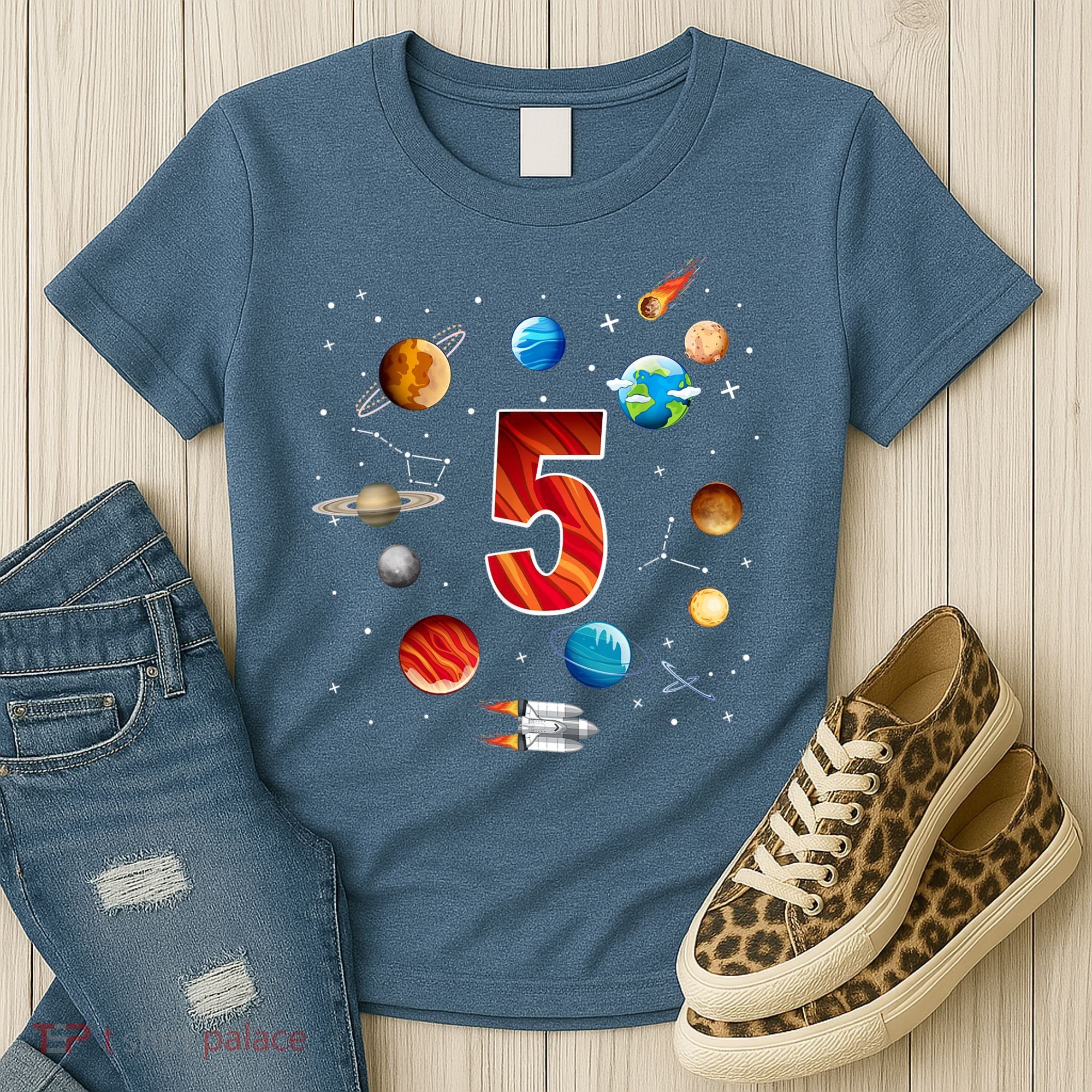 Outer Space 5 Years Old 5th Birthday Boys Planets Astronaut Women's T-Shirt