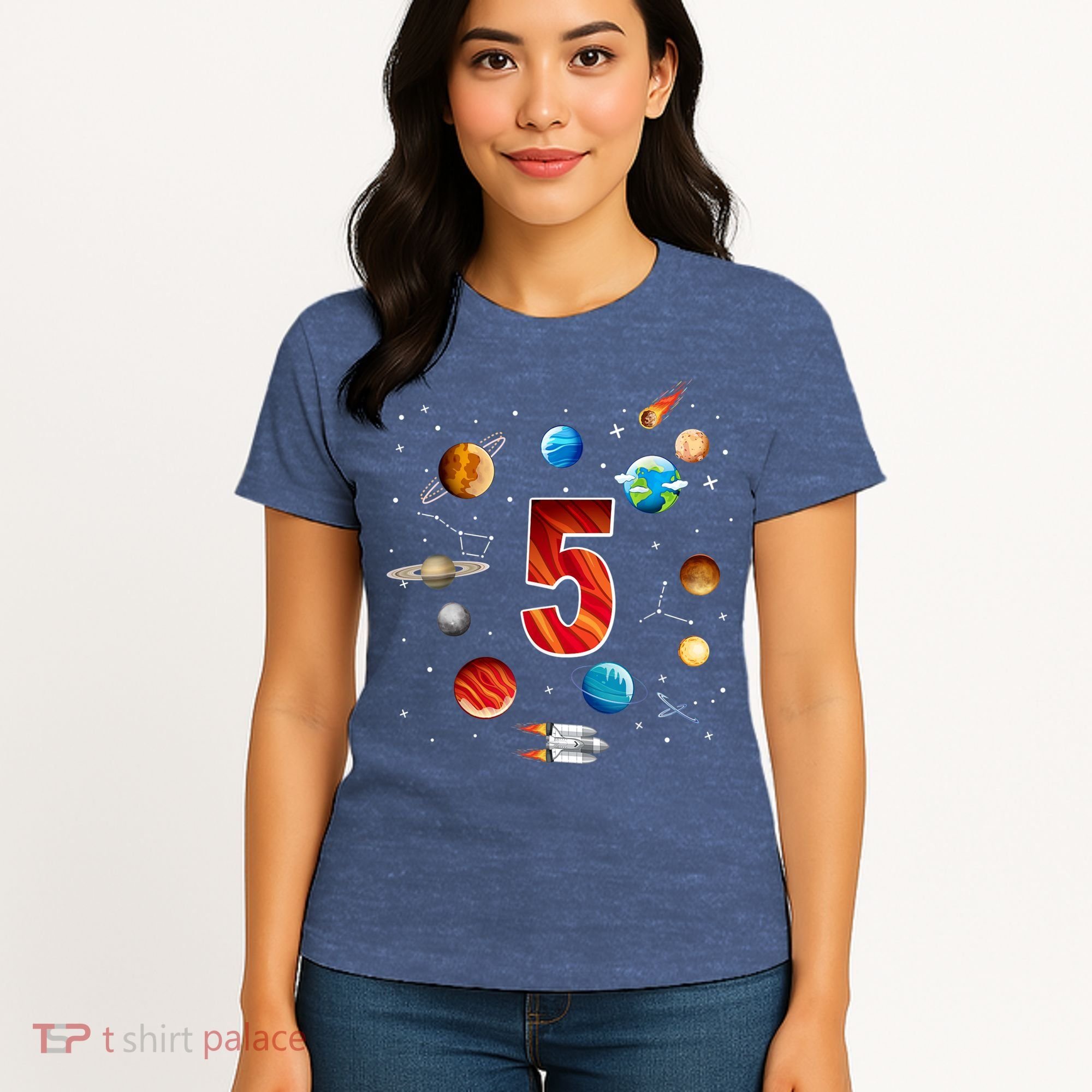 Outer Space 5 Years Old 5th Birthday Boys Planets Astronaut Women's T-Shirt