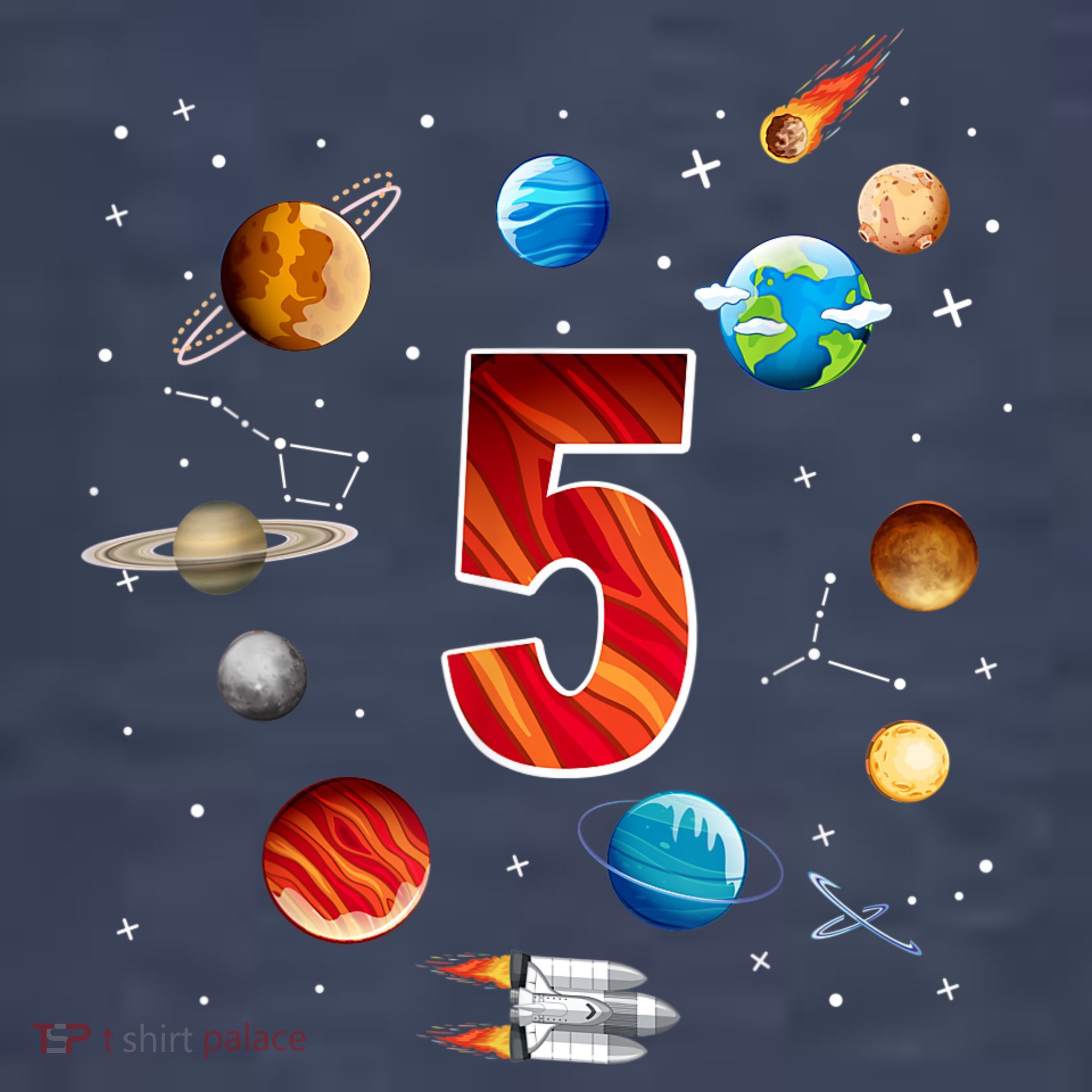 Outer Space 5 Years Old 5th Birthday Boys Planets Astronaut Women's T-Shirt